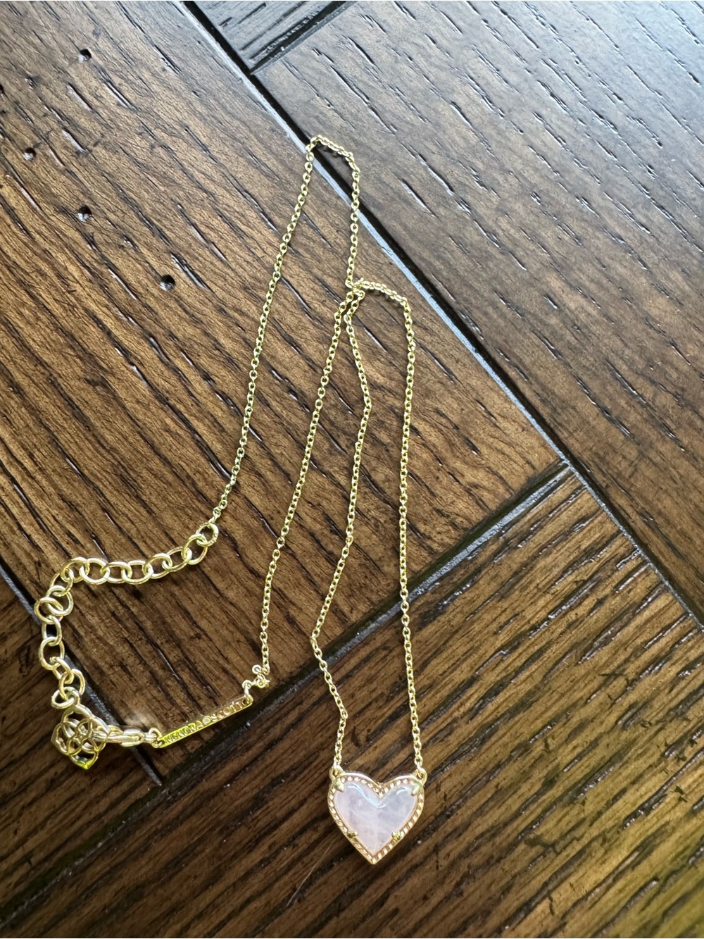 Kendra Scott Gold Heart Necklace with Light Pink Stone